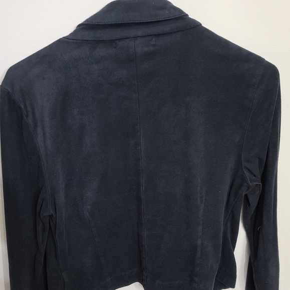 Navy Blue Suede Cropped Jacket M - Picture 2 of 4